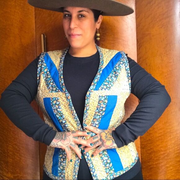 70’s 70s Vintage Quilted Patchwork Reverse Vest L - Picture 1 of 15